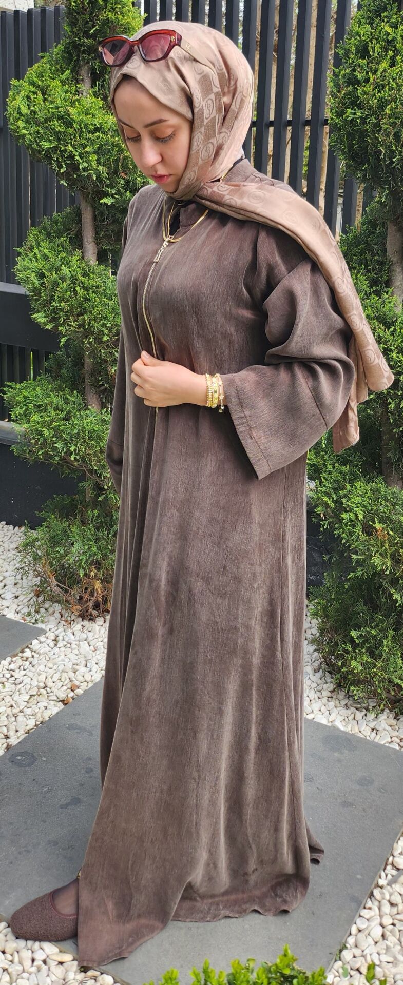 Kahverengi Cupra Kumaş Ferace