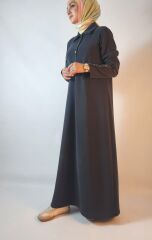 DÜĞME DETAYLI ANTRESİT ELBİSE